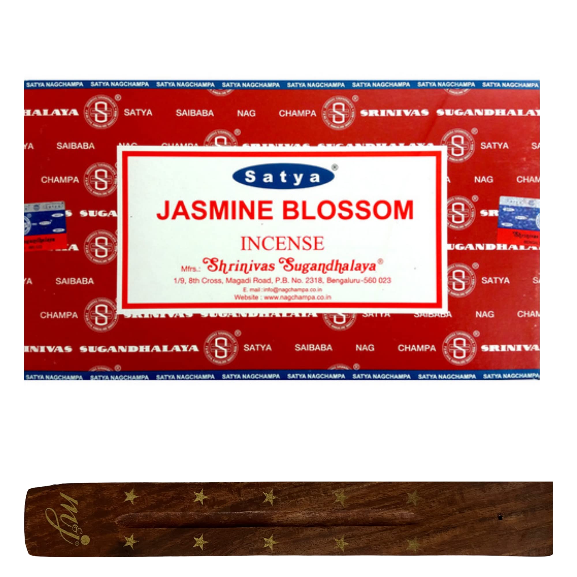 Original Satya Nag Champa Jasmine Blossom Incense Sticks | with M&J incense sticks holder | Full Box | for Aromatherapy, Spa, Yoga, Weddings, Meditation, Healing, Positivity and Relaxation