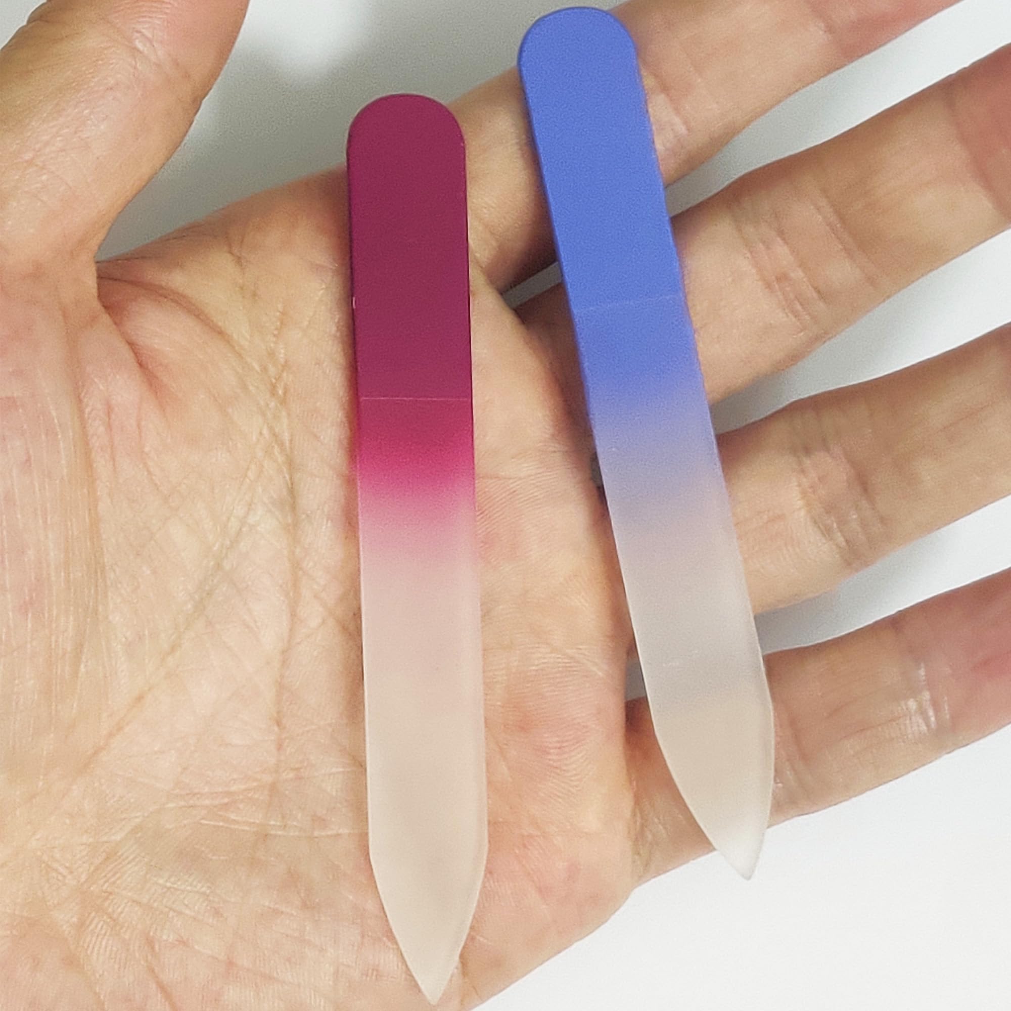 2-Pack Mini Glass Nail File with Case 2mm Thickness Small Crystal Files for Nature Nail Gentle Double-Sided Etched Fingernail Files for Travel Fine Grit Czech Glass Gifts Package Stocking Stuffers