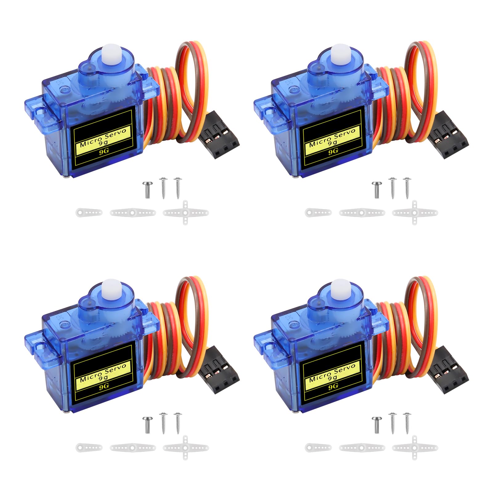 Micro Servo Motor Binghe 4 Pcs 9G Servo Motors RC Servo Mini Gear Servo Kit 4.2-6V Servo for Small RC Planes/Drones/RC Robot/Servo Toys Compatible with Arduino