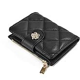 WEILIAN Small Wallet for Women Floral Snap Slim Quilted Faux Leather Zip Coin Purse & Card Holder - Black