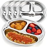 SOUJOY 4 Pack Stainless Steel Divided Plate, 3 Sections Diet Control Dinner Plate, Unbreakable Monkey Shape Compact Food Serv