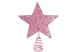 BENILAX Metal Glittered Christmas Tree Topper Star Treetop Decoration for Christmas Home Decor(Pink)