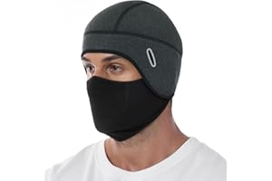 MELASA Thermal Skull Cap Helmet Liner Hat with Face Cover, Balaclava Face Mask with Glasses Holes for Cycling Motorcycle