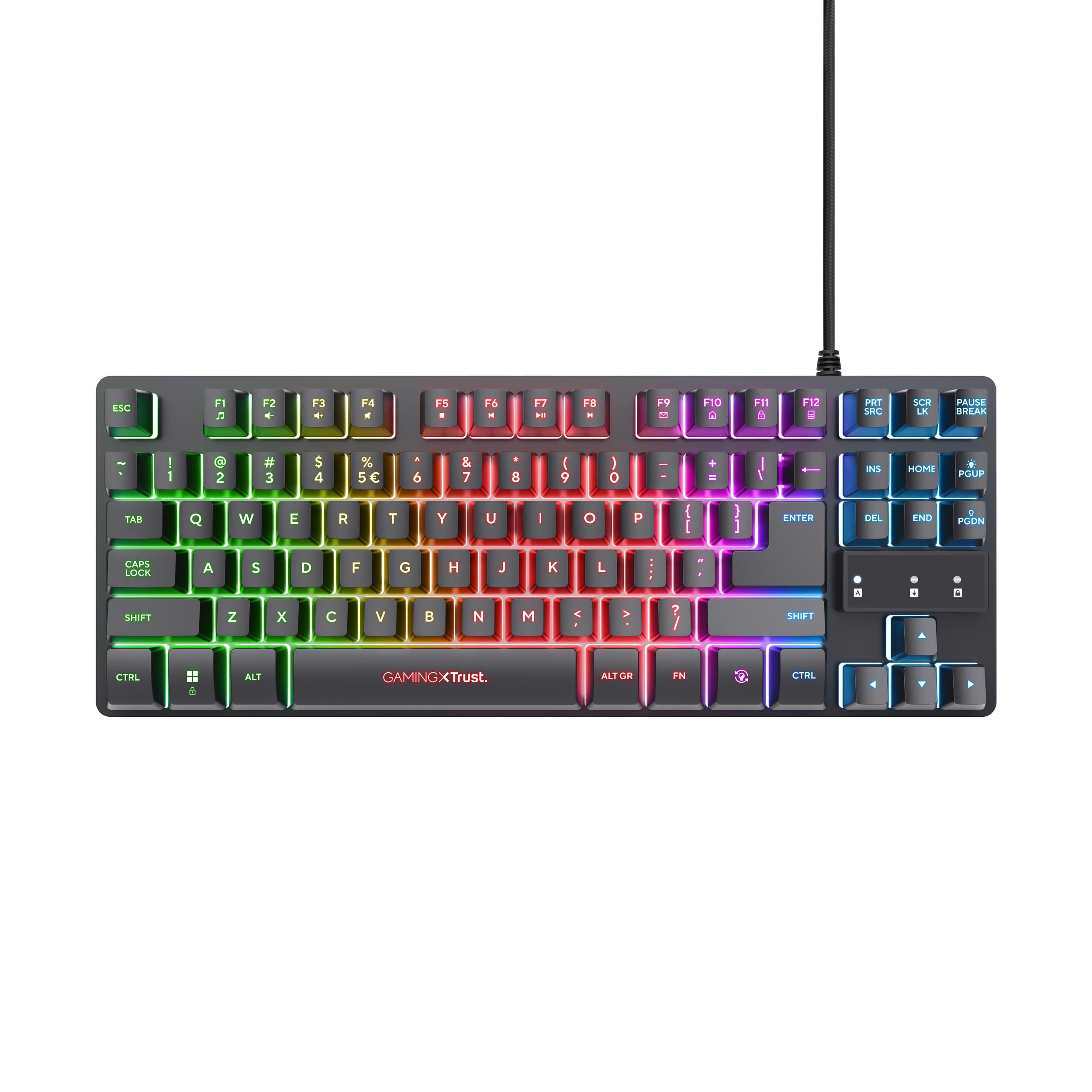 Trust Gaming Tastatur mit TKL-Design GXT 833 Thado - Beleuchtete Tastatur mit Deutsches QWERTZ Layout, Anti-Ghosting, Mehrfarbige LED-Beleuchtung, 12 Media-Tasten, USB Plug & Play, PC/Laptop 9