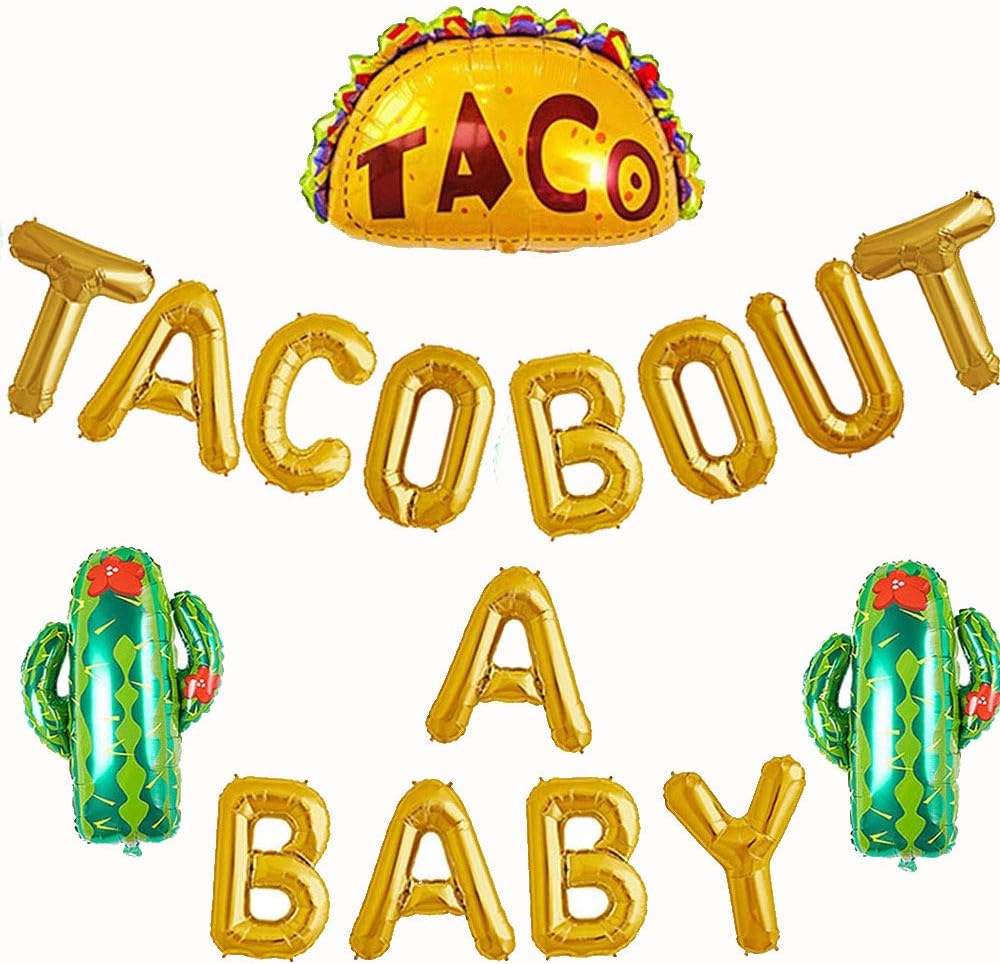 Taco Bout A Baby Balloon Gold Foil Banner Sign for Mexican Fiesta Cactus Themed Party Supplies Gender Reveal Baby Shower Decorations Gold Letter Balloon