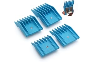 AIRERA 4 Pieces 4 Sizes Professional Universal Hair Clipper Attachment Guard Guide Cutting Limit Combs Set, 1/8", 1/4", 3/8", 1/2", Compatible with Oster Classic 76 A5 Andis AG BG Hair Clippers (Blue)