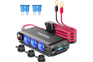 EUGIZMO 12V Cigarette Lighter Socket Splitter, 200W 3 Socket Multi Port Car Cigarette Lighter Adapter Plug Splitter USB Charger Auxiliary 12 Volt Power Outlet with Eyelet Terminal