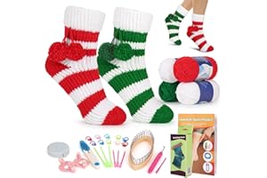 Aeelike Christmas Stocking Loom Kit for Beginners, Oval Sock Knitting Loom Set with 4 Yarns, Step-by-Step Instructions, Pompom Maker for Adult, Easy Loom Kit for Starter, DIY Gifts