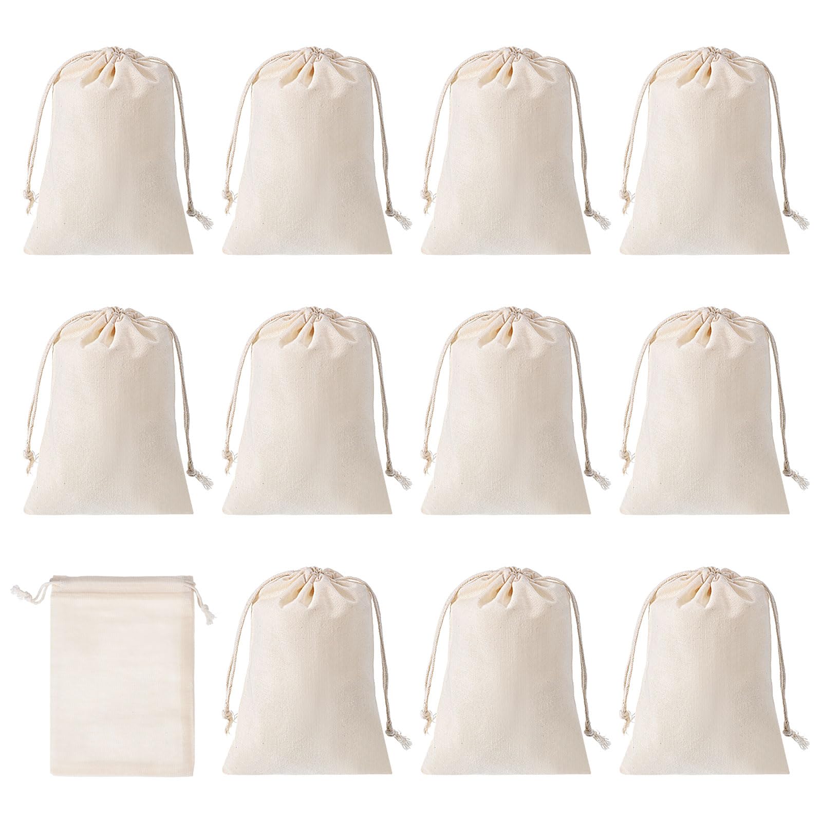 PATIKIL 6"x4" Coin Sacks Bag, 12 Pack Bank Coin Deposit Change Transit Bags Canvas Money Bag with Drawstring Gift Bag Style 2, Beige