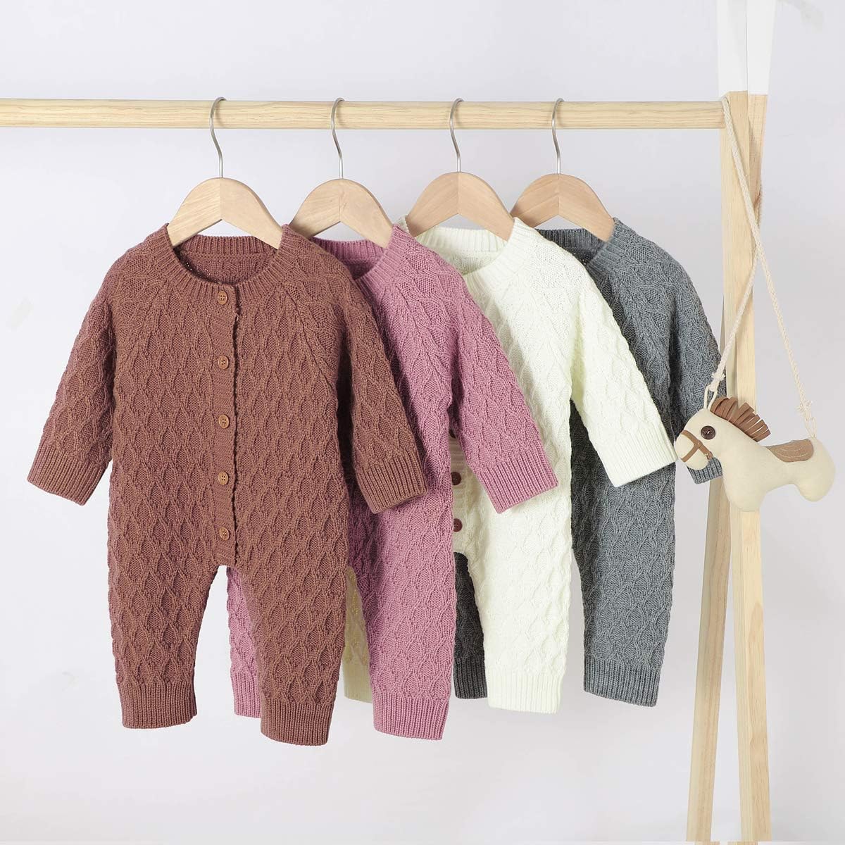 Hadetoto Newborn Baby Romper Knitted Sweater Long Sleeve Jumpsuit Outfits with Warm Hat: Clothing