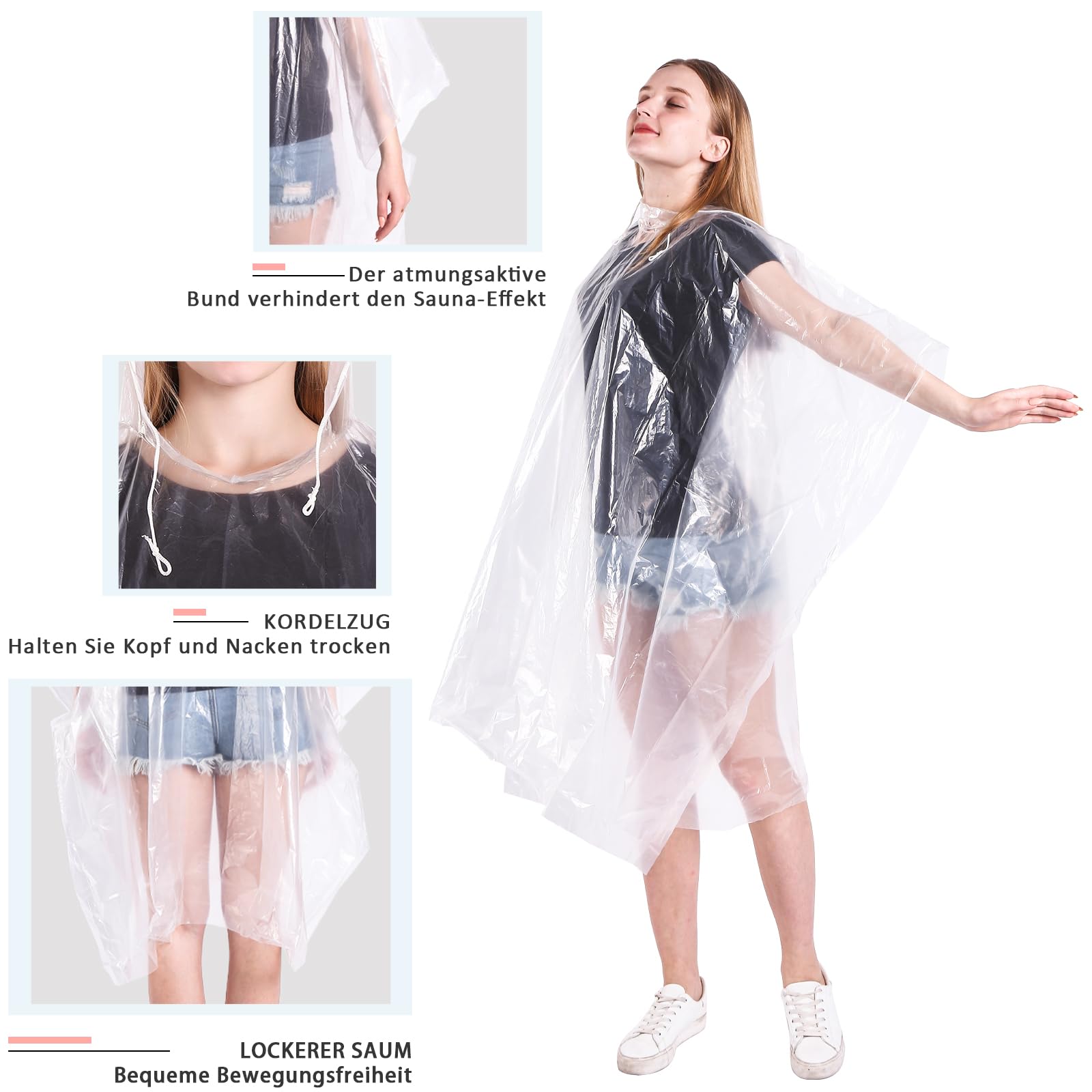 TUNCHMO Regenponchos für Damen & Herren 6 Stück extra dick und wasserdicht 2