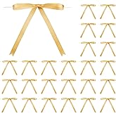 Riceshoot Gold Bows 5 x 7 Inches Gold Twist Tie Ribbon Bows for Cake 24 Pcs Ribbon Bow for Gift Wrapping Balloons Treat Bags Valentine's Day Birthday Party Favors DIY Wedding Craft Decor