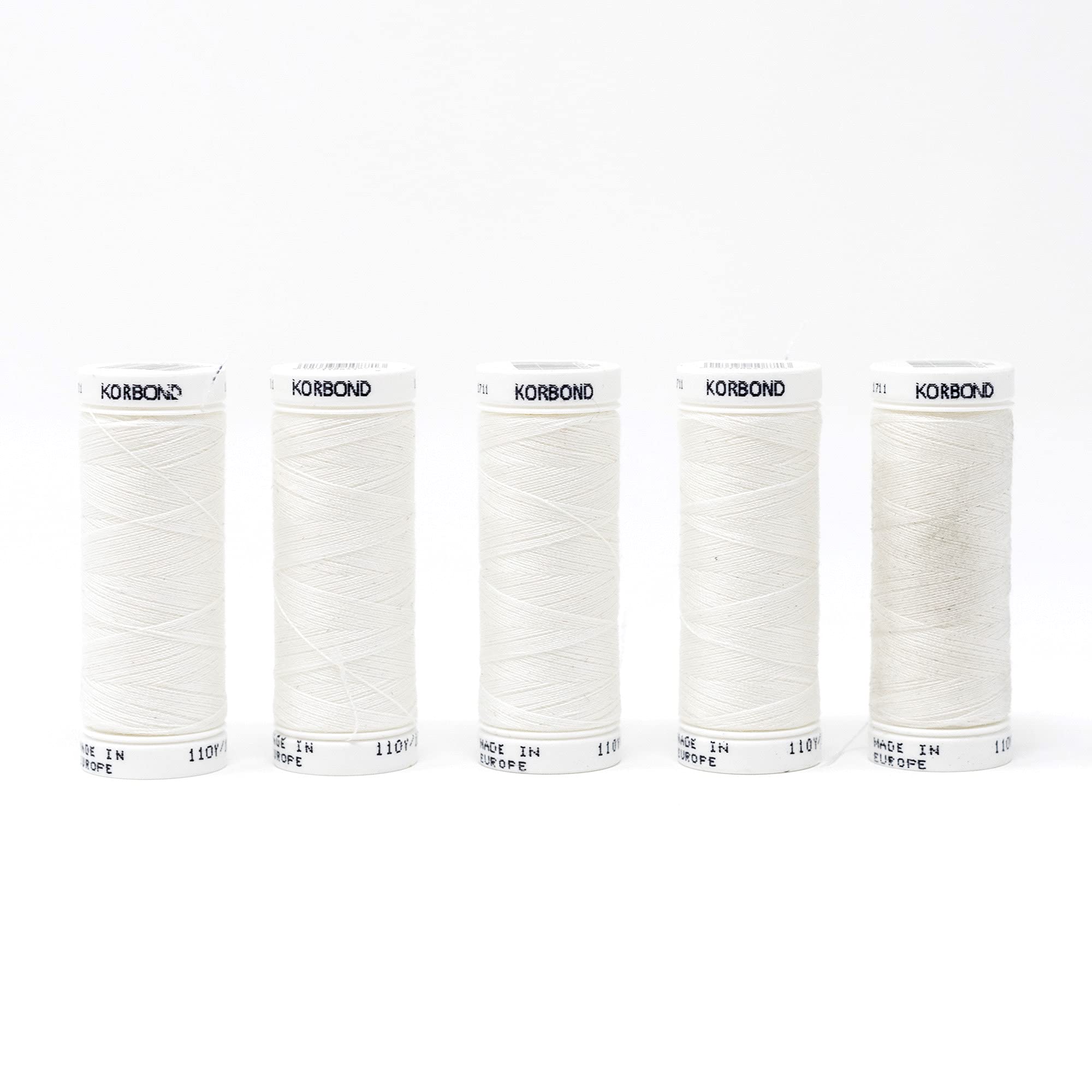 Korbond Polyester All Purpose Thread – 500m Total – Stone White - 5 x 100m Reels for Hand and Machine Sewing