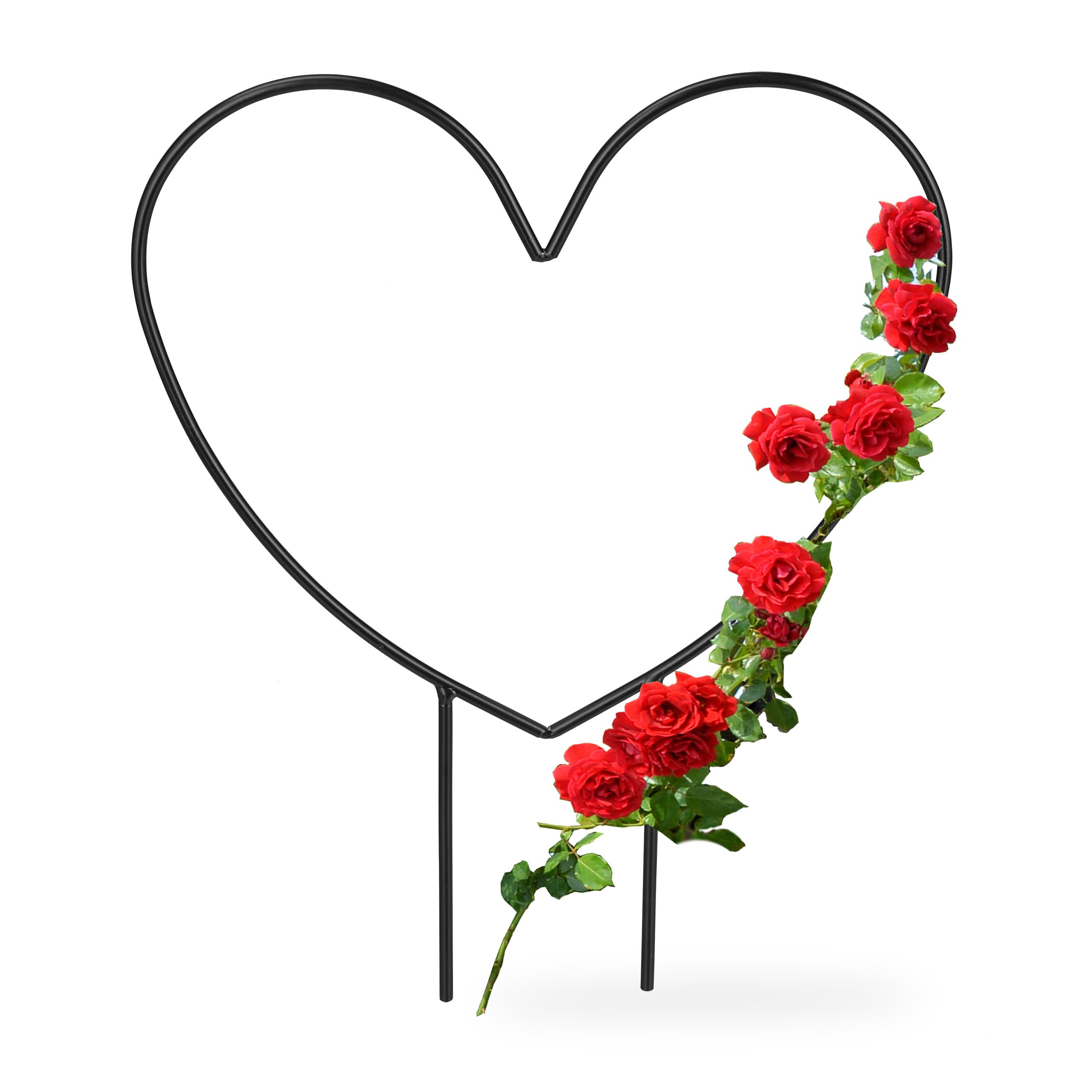 Relaxdays Climbing Aid Heart, Metal, Trellis for Pot and House Plants, HxWxD: 32 x 25 x 0.5 cm, Flower Support, Black
