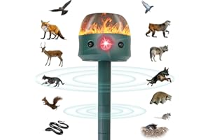 HECO ARMOR Ultrasonic Solar Animal Repeller for Yard, 5 Modes Outdoor Cat Squirrel Repellent with Motion Sensor, Flame Light, Motor Vibration, Deterrent for Deer Skunk Dog Snake Gophers for Yard Garden