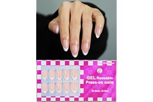 OIFEN French Almond Gel Press On Nails Short 16 Sizes Fake Nails Glossy 32pcs, Nail Glue Included