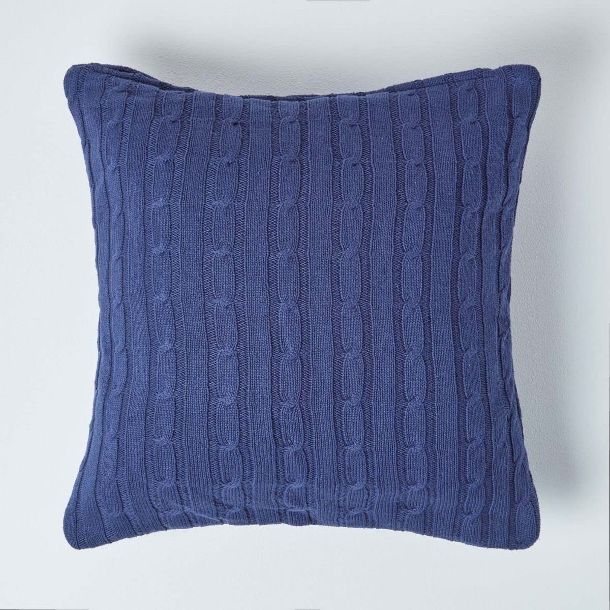 HOMESCAPES - Cable Knit - Cushion Cover Navy - 100% Cotton - 18 x 18 Inches - Washable