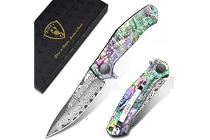 AUBEY Damascus Pocket Knife for Women Men, Sharp 3.23" Damascus Steel Blade Knife with Clip, EDC Hunting Knives with Abalone Shell Handle, Gift for Camping Outdoor