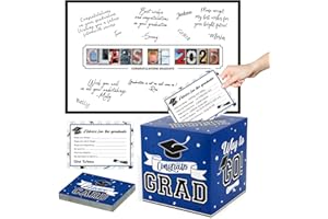 DAZONGE Graduation Decorations 2025 Blue - 1 Graduation Card Box with 30 Advice Cards and 1 Guestbook Signature Board for 2025 Grad Party Decorations Favors Supplies