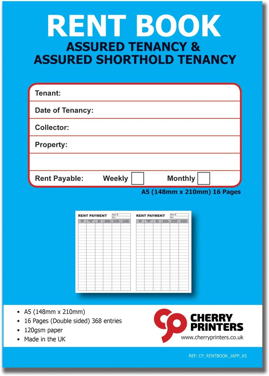 Cherry Tenants Rent Book Assured Tenancy A5 16 Pages 368 Entries