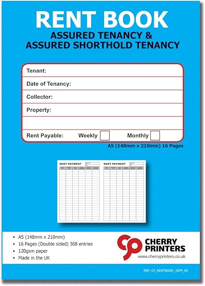 Cherry Tenants Rent Book Assured Tenancy A5 16 Pages 368 Entries