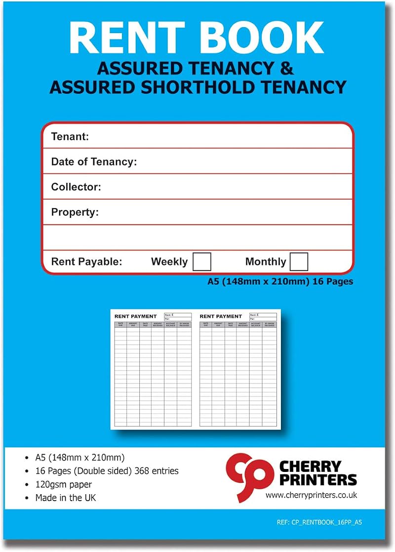 Cherry Tenants Rent Book Assured Tenancy A5 16 Pages 368 Entries