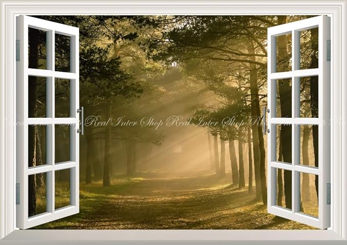 Amazon Co Jp 絵画風 壁紙ポスター はがせるシール式 窓の景色 並木道 森林浴 陽射し 光のシャワー 林 森 緑 目の保養 癒し リラックス 窓仕様 トリックアート キャラクロ Snr 015ma1 A1版 0mm 585mm 建築用壁紙 耐候性塗料 ホビー 通販