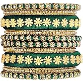 Aheli Synthetic Stone Studded 2.6 Inch Dark Green Silk Thread Bangles Set Ethnic Fashion Jewellery Gift for Women