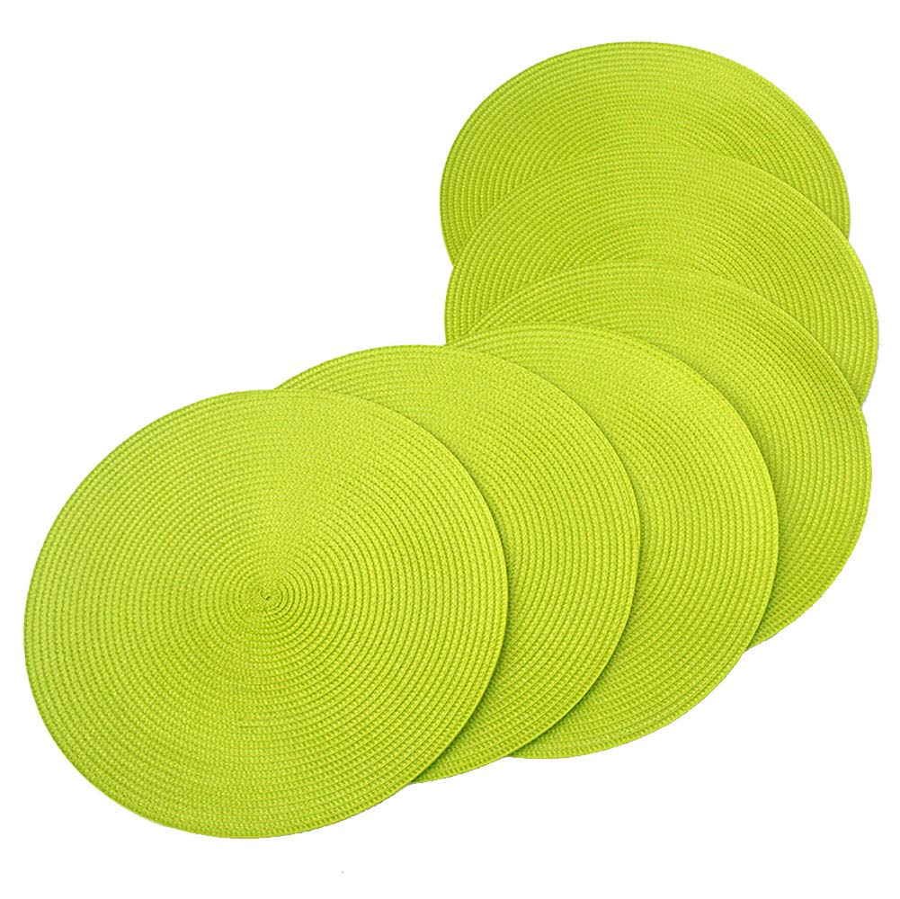 SCF2017 Round Woven Plastic Placemats 38cm Stylish and Practical Dining Table Mats,Set of 6,Green