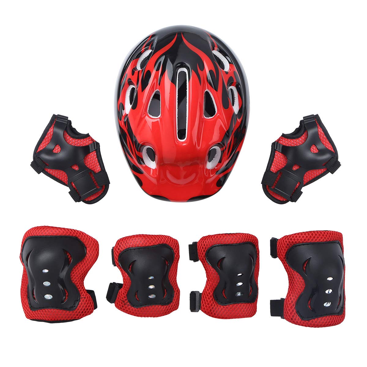 CHICTRY 7Pcs Kids Helmet Elbow Pads Knee Pads Wrist Pads Adjustable Toddler Protective Gear Outfit Set for Cycling Riding Roller Skating Roller Scooter Skateboard Red A One Size