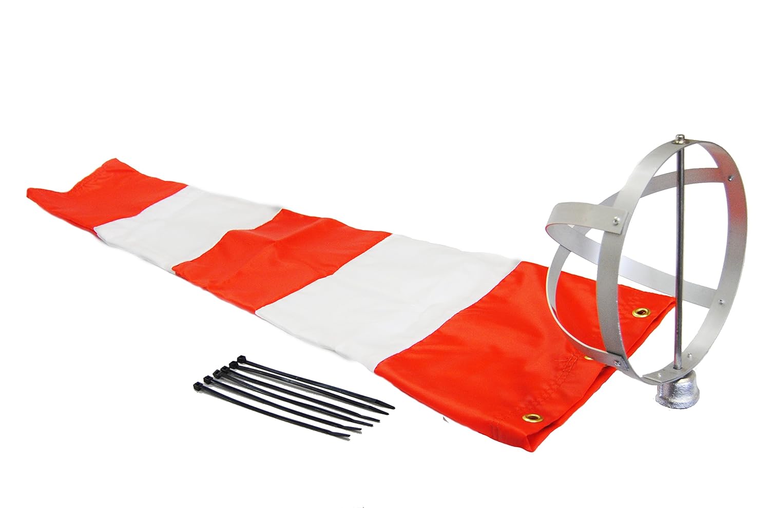 Airport Windsock Corporation 8" X 36" Orange and White Windsock and 8" Aluminum Frame Combo USA Made