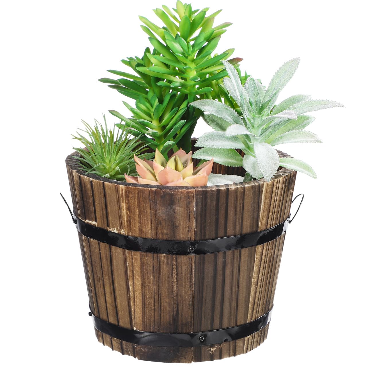 Holibanna Solid Wood Succulent Flower Pot Wooden Round Barrel Planter with Breathable Bottom Hole for Home Garden Office Decoration