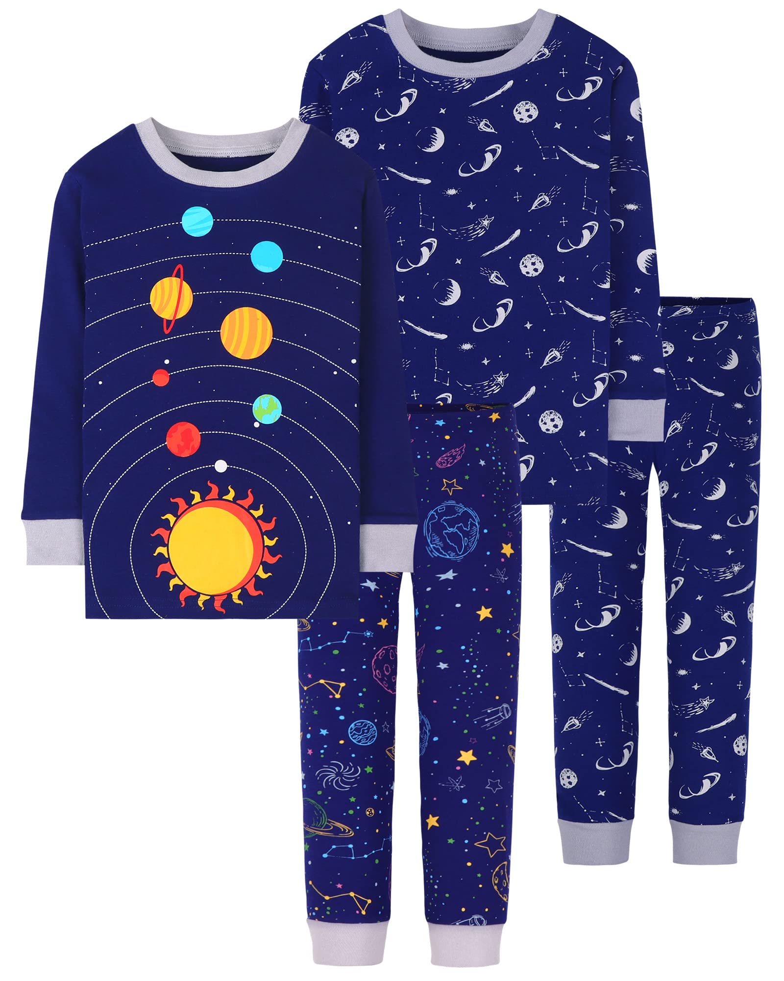 Boys Pajamas 4 Pieces Long Set 100% Cotton Sleepwear Size 18 Months-12 Years