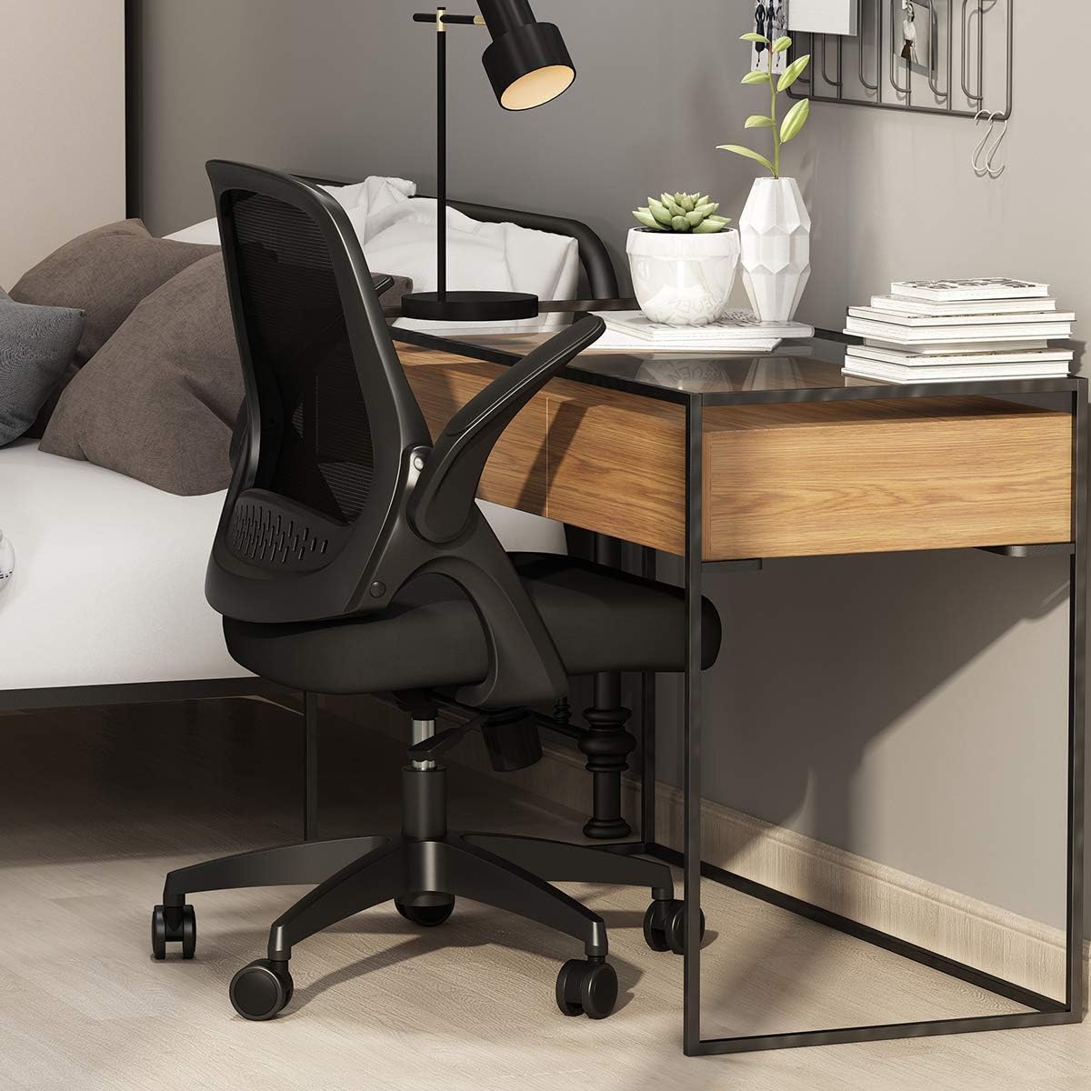 Hbada Office Task Desk Chair Swivel Home Comfort Chairs with Flip-up Arms and Adjustable Height, Black: Kitchen & Dining