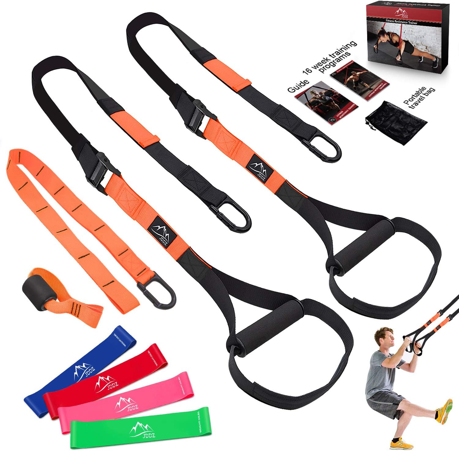 ONTOTL Bodyweight Resistance Training Straps, Complete Workout Straps Fitness Trainer kit Included Door Anchor, Extension Strap, 16 Week Program, Fitness Guide, 4 Exercise Loop Bands