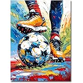 Football Silhouette Wall Art Prints,Colorful Graffit Soccer Art Poster,Football Artwork Poster Prints Sports Wall Art,for Boys Room Kids Wall Decor 12X16 in-Unframed