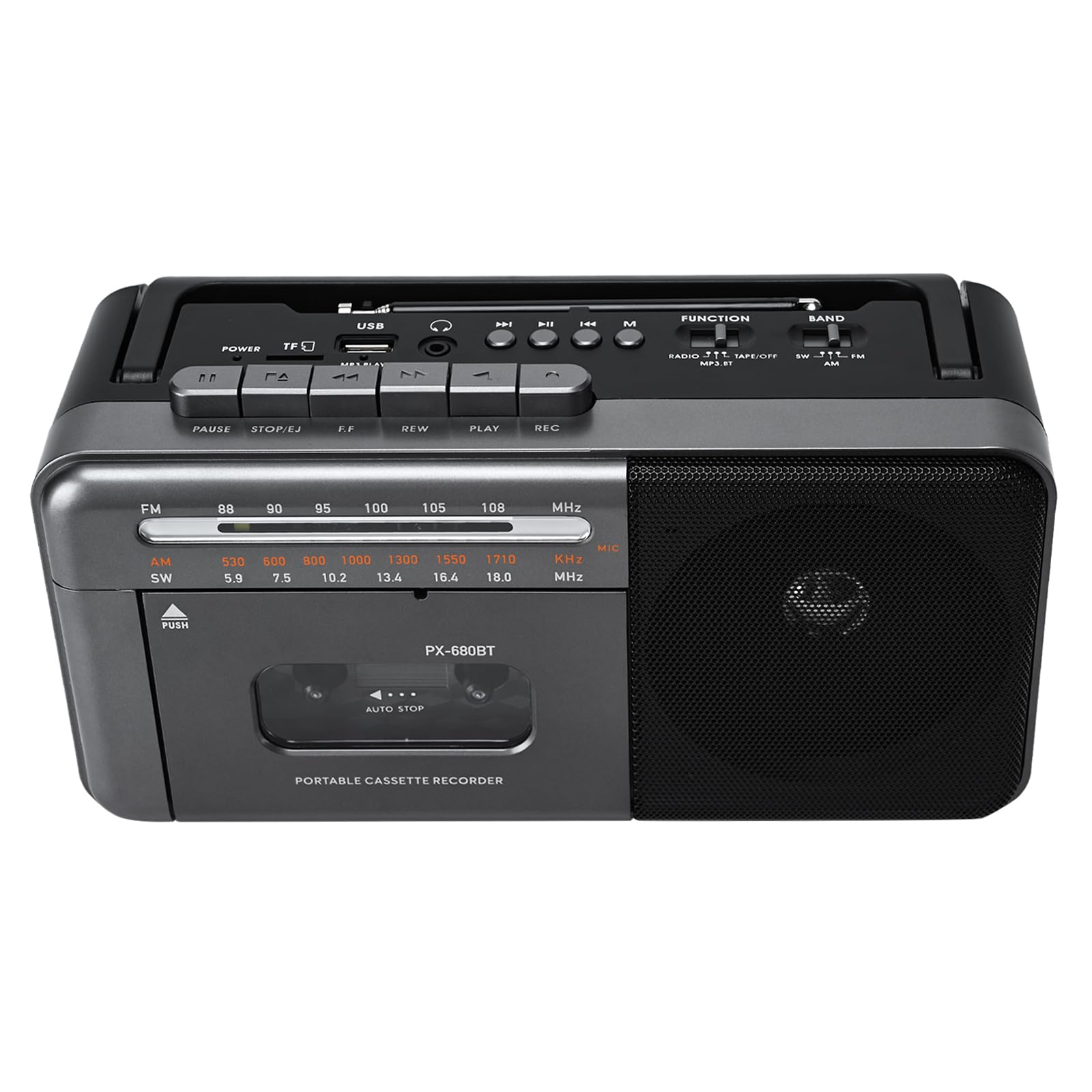 Lychee Portable Tape Recorder, Vintage Cassette Recorder with AM/FM/SW Radio, Built-in Speaker, AC/DC/3.5mm Headphone Jack, Support TF Card/USB Input (Grey)