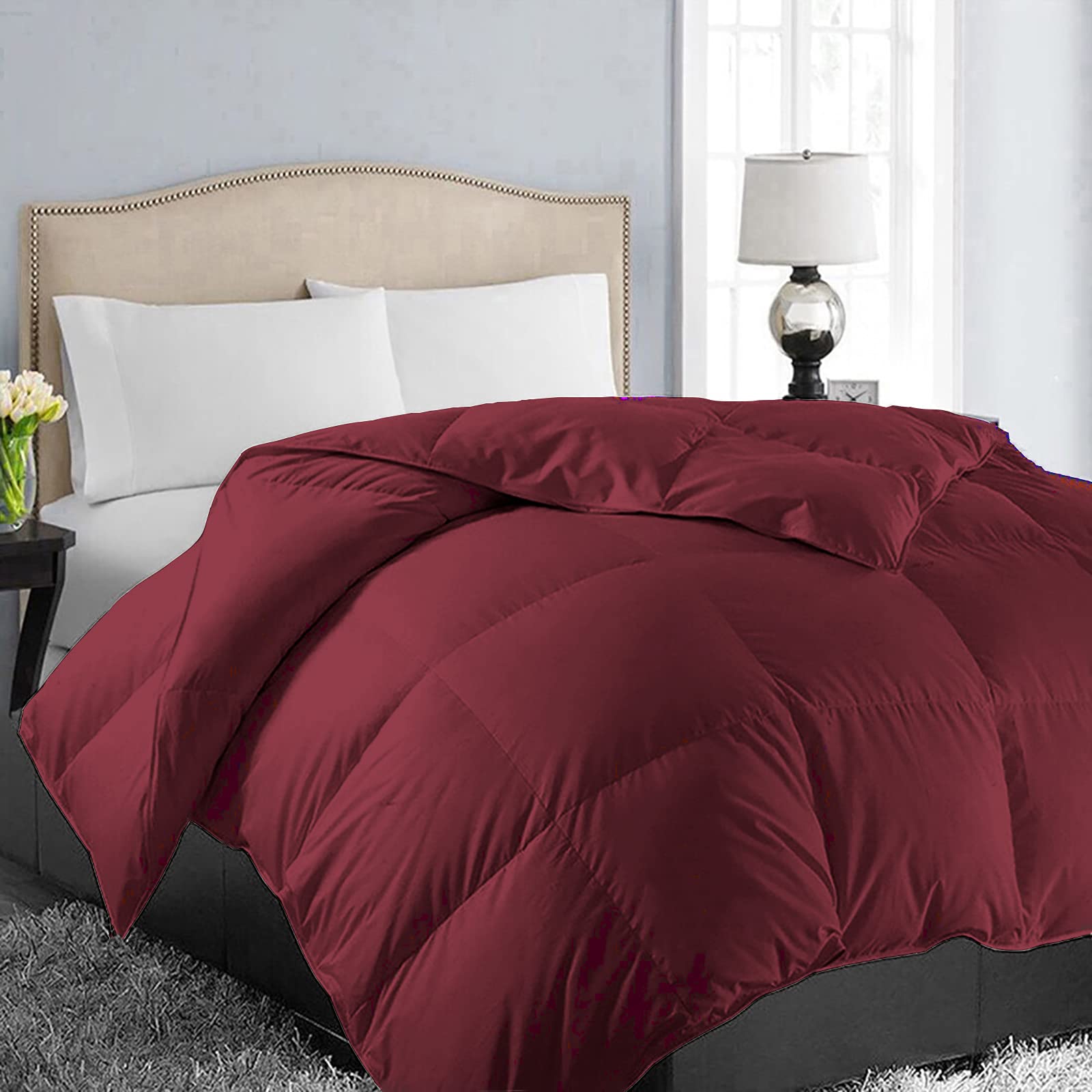 Photo 1 of EASELAND Oversized King Down Alternative Comforter - Quilted Duvet Insert for All Seasons, Soft Lightweight with Corner Tabs, Summer Winter Warm Bedding, Burgundy 98x116 Inches