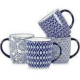 Selamica 10 OZ Coffee Mugs Set of 4, Small Coffee Cups Ceramic with Handle, Coffee Mug for Cappuccino Latte Cocoa Milk Tea, Dishwasher Microwave Safe,Vintage Blue