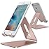 [Updated Solid Version] OMOTON Desktop Cell Phone Stand Tablet Stand, Advanced 4mm Thickness Aluminum Stand Holder for Mobile Phone and Tablet (Up to 10.1 inch), Rose Gold