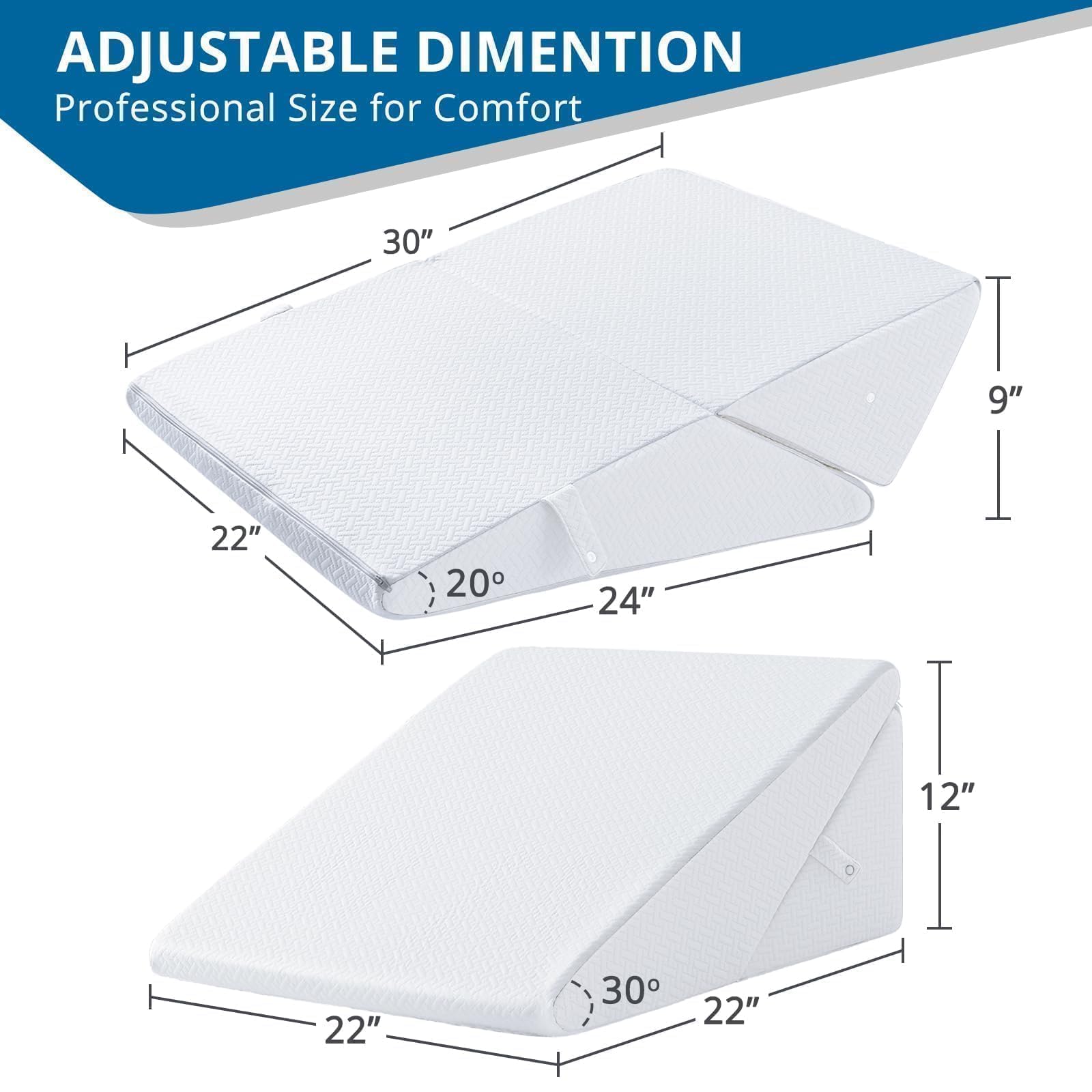 Sasttie Wedge Pillow Headboard, Adjustable Bed Wedge Pillow for After Surgery, Sleeping, Acid Reflux, Neck Pain, Back Pain, and Surgery Recovery, White