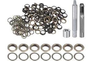 HARFINGTON 100pcs Grommet Tool Kit 8mm Copper Grommet Eyelet Set with Hole Hollow Punch, Grommet Setter Tools for Clothing Leather Fabric Belt, Bronze