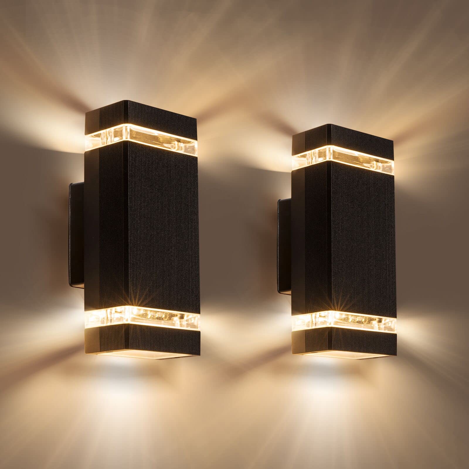 Aranzyec 2 X Outdoor Wall Lights Mains Powered, Aluminium Up Down Outside Wall Lights, Max 35W GU10, IP54 Waterproof Black Garden Lights for Patio, Terrace, Garden, Hallway, Balcony, Porch, Pathway