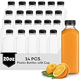 Hammont Plastic Bottles with Caps - Clear PET Iced Coffee & Juice Bottles, Pack of 24 - Reusable Juicing Bottle - Ideal for Cold Drinks (20oz)