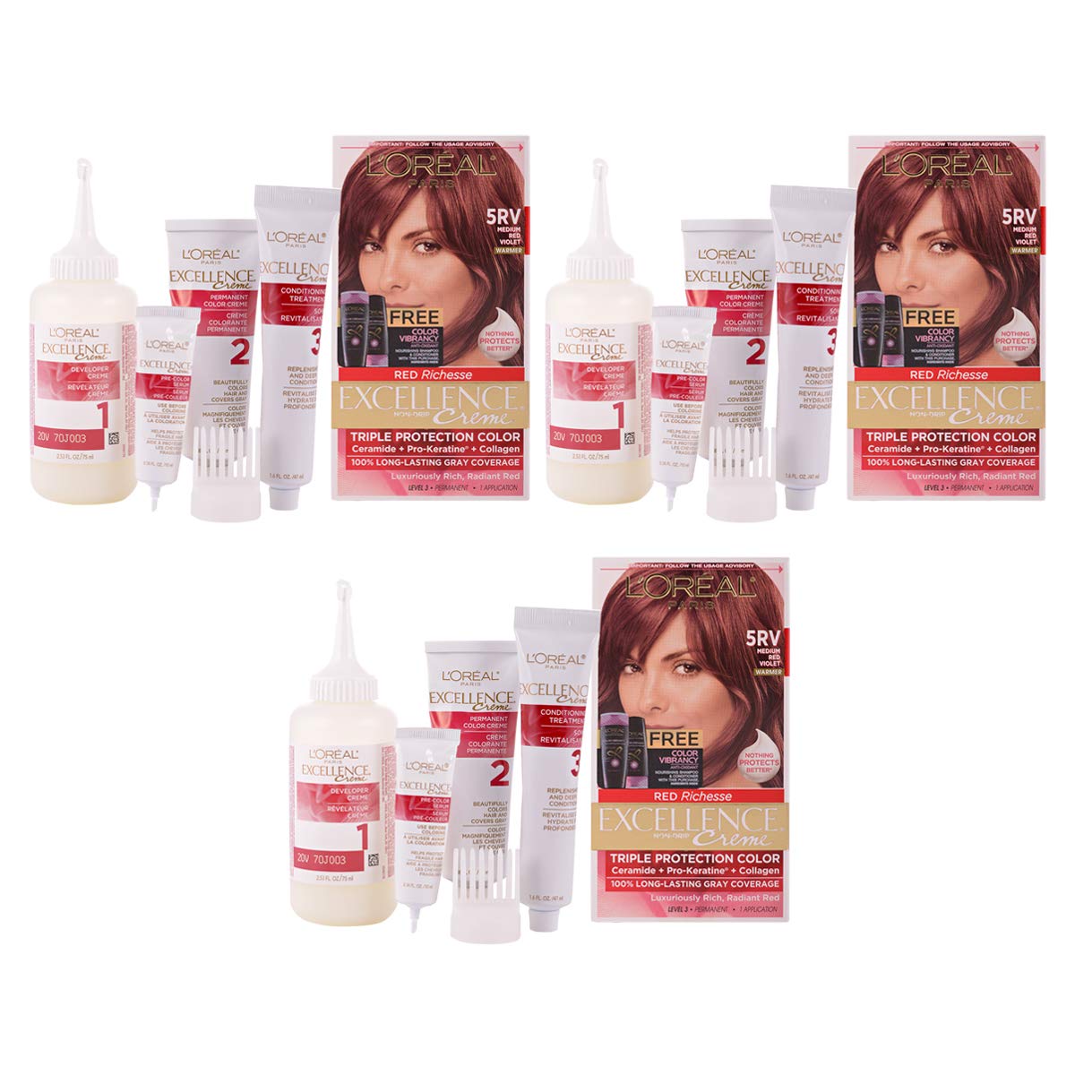 L Oreal Paris Hair Color Excellence 5rv Medium Red Violet 3 Pieces