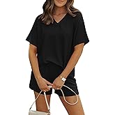 Sarin Mathews 2 Piece Lounge Sets for Women Summer Shorts Set Short Sleeve Cotton Oversized Casual Matching Sets