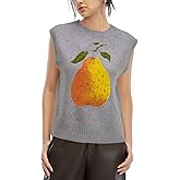 Moikrakki Cropped Sweater Vest for Women Cute Casual Knit Vest for Women Graphic Sleeveless Top Spring Warm Lightweight