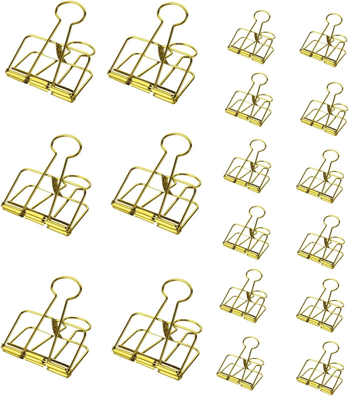 Foldback Clips - 32mm and 19mm Wide Strong Steel Paper Clamps with Golden Finish for Keeping up to 80 Sheets Together , Pack of 6M and 12S Size Binder Clips (6M+12S)