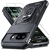 for Google Pixel 10A Case Built in Slide Camera Cover,Black | with Tempered Glass Screen Protector+Finger Ring Holder Kickstand,Heavy Duty Shockproof Full Body Phone Cover