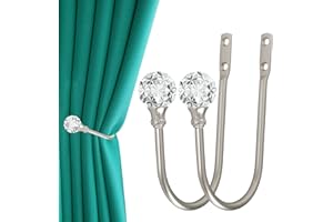 HEMOUR Curtain Holdback, 2pcs Wall Mounted Drapery Tiebacks with Clear Crystal Ball, Heavy Duty Metal Decorative Window Drapery Curtain Holder Curtain Hooks with Screws, Sliver